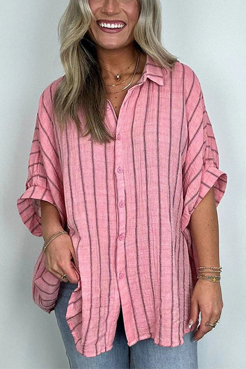 Camilladress Oversized Button Down Batwing Sleeves Striped Shirt