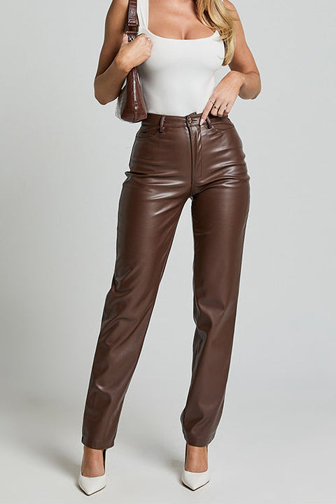 Camilladress High Rise Pocketed Casual Faux Leather Pants