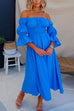 Off Shoulder Bell Sleeves Frilled Waist Swing Maxi Dress