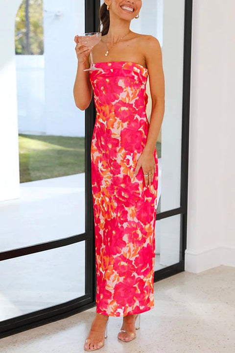 Camilladress Strapless Off Shoulder Backless Printed Maxi Party Dress