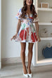 Camilladress V Neck Puff Sleeves Ric Rac Trim Printed Mini Dress