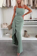 One Shoulder Draped Slit Maxi Cami Dress