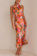 Camilladress Tie Back Halter Sleeveless Waisted Maxi Floral Dress