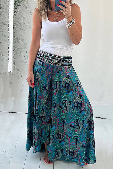 Camilladress Elastic Waist Wide Leg Palazzo Printed Casual Pants