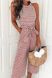 Camilladress Crewneck Sleeveless Bow Knot Wide Leg Striped Jumpsuit