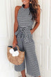 Camilladress Crewneck Sleeveless Bow Knot Wide Leg Striped Jumpsuit