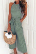 Camilladress Crewneck Sleeveless Bow Knot Wide Leg Striped Jumpsuit