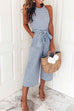 Camilladress Crewneck Sleeveless Bow Knot Wide Leg Striped Jumpsuit