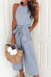 Camilladress Crewneck Sleeveless Bow Knot Wide Leg Striped Jumpsuit