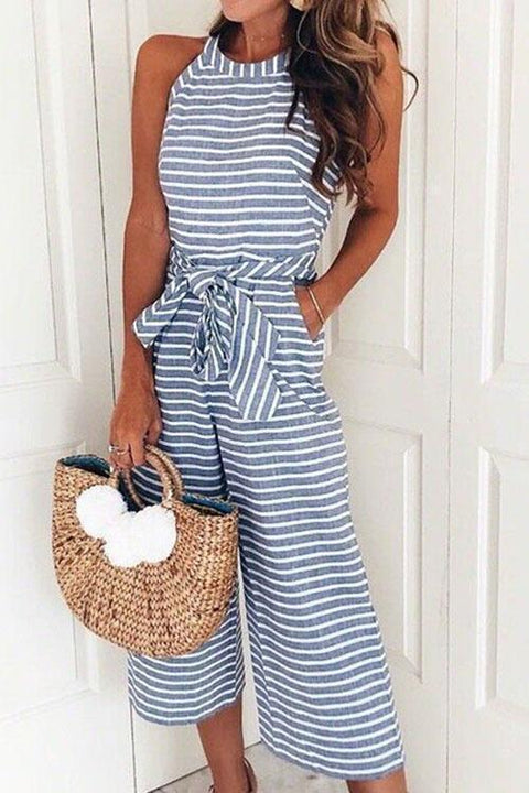 Camilladress Sleeveless Knot Waist Wide Leg Striped Jumpsuit