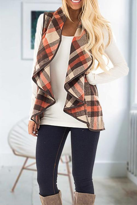 Camilladress Lush Sleeveless Plaid Jacket Vest with Pockets