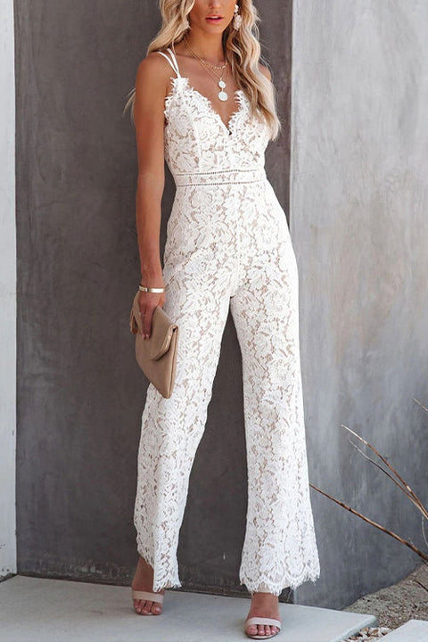 Camilladress V Neck Waisted Wide Leg Cami Lace Jumpsuit