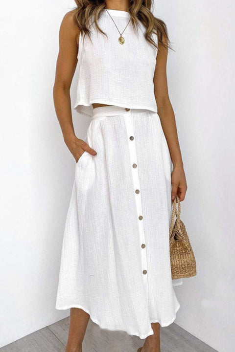 Camilladress Sleeveless Crop Top and Button Down Skirt Cotton Linen Two Pieces