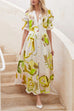 Camilladress V Neck Buttons High Waist Printed Dress