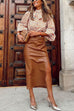 Camilladress Casual Ruched Side Split Leather Skirt