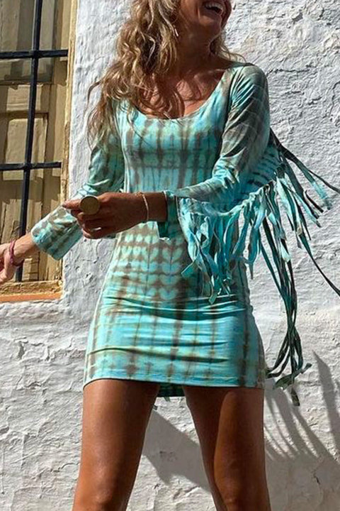 Camilladress Tassel Long Sleeve Tie Dye Bodycon Dress