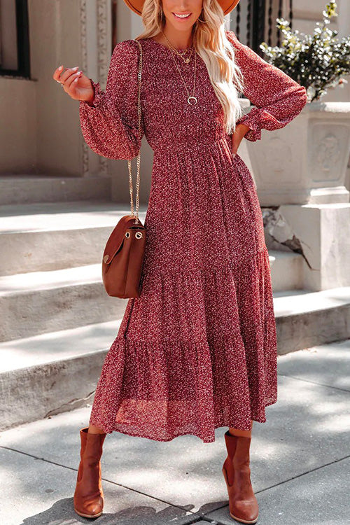 Camilladress Long Sleeve Waisted Printed Swing Dress