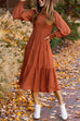 Camilladress Crewneck Frill Smocked Lantern Sleeve Swing Dress