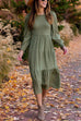 Camilladress Crewneck Frill Smocked Lantern Sleeve Swing Dress