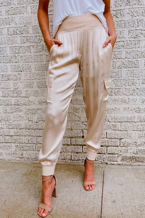 Camilladress Fashion Style High Waist Satin Pants with Pockets