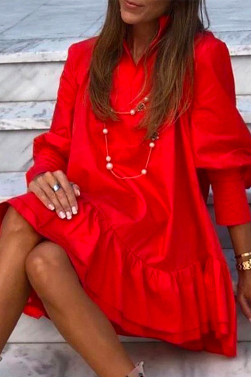 Camilladress V Neck Lantern Sleeve Ruffle Layered Dress