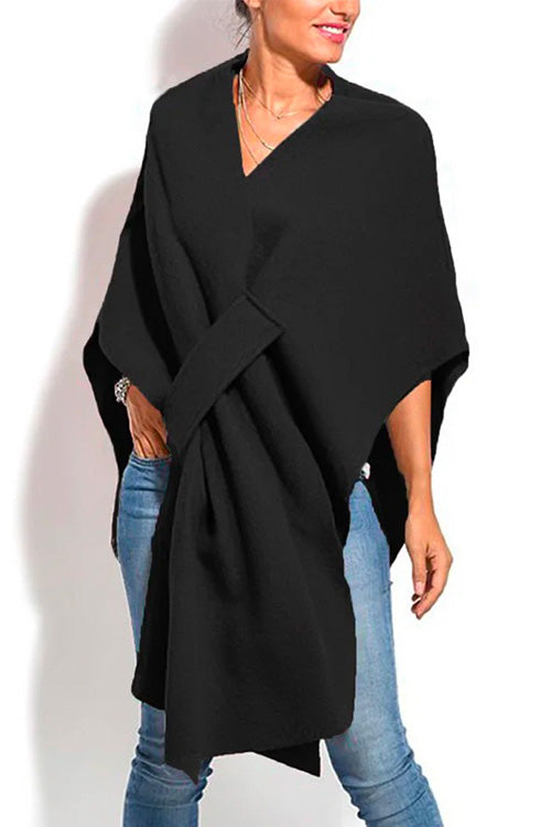 Camilladress Solid V Neck Wrapped Batwing Cloak Sweater