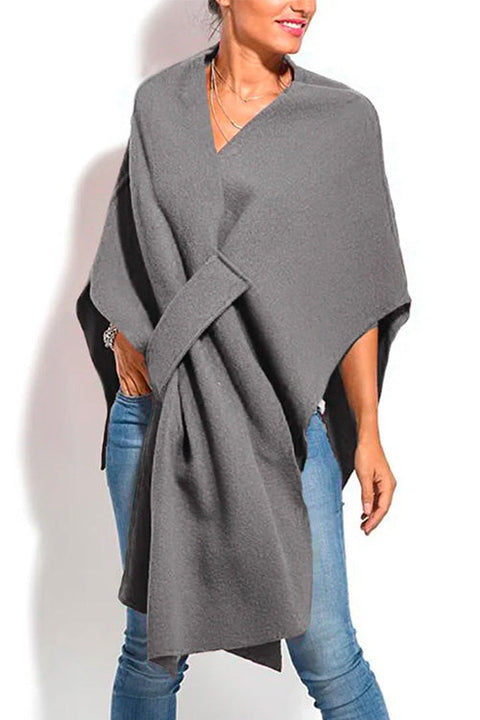 Camilladress Solid V Neck Wrapped Batwing Cloak Sweater