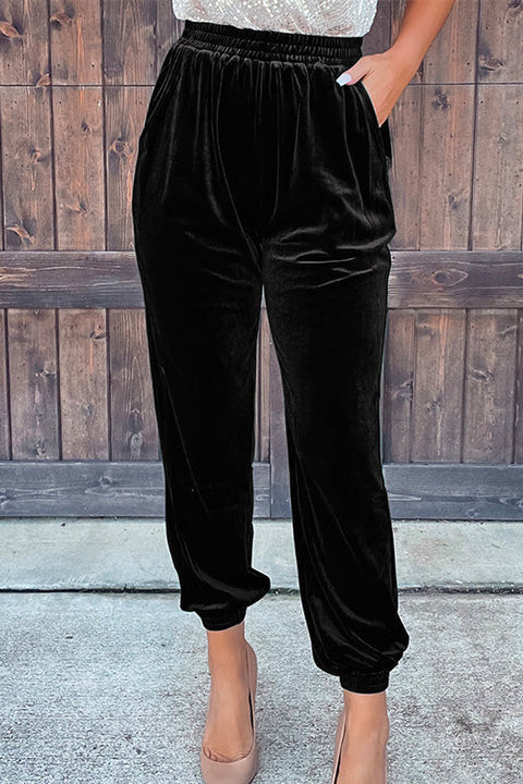 Camilladress Elastic Waist Velvet Joggers Pants with Pockets