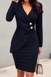 Camilladress Fashion Style Wrap V Neck Buttons Bodycon Dress