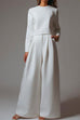 Camilladress Crewneck Long Sleeve Pullover and Wide Leg Pants Solid Set