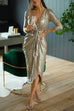 Camilladress Wrap V Neck Long Sleeve Tie Waist Sequin Dress