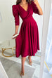 Camilladress 3/4 Sleeve Wrap V Neck High Waist Swing Dress