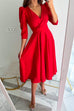 Camilladress 3/4 Sleeve Wrap V Neck High Waist Swing Dress