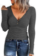 Camilladress V Neck Buttons Long Sleeve Slim Fit T-shirt