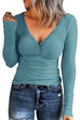 Camilladress V Neck Buttons Long Sleeve Slim Fit T-shirt