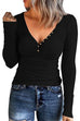 Camilladress V Neck Buttons Long Sleeve Slim Fit T-shirt