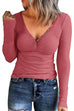 Camilladress V Neck Buttons Long Sleeve Slim Fit T-shirt