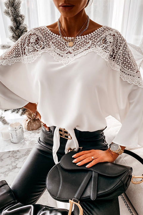 Camilladress Crewneck Lace Splice Hollow Out Shirt