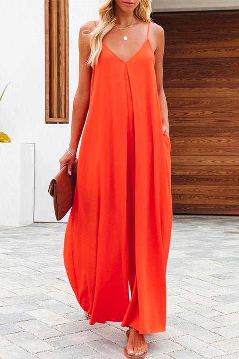 Camilladress V Neck Wide Leg Cami Jumpsuit with Pockets