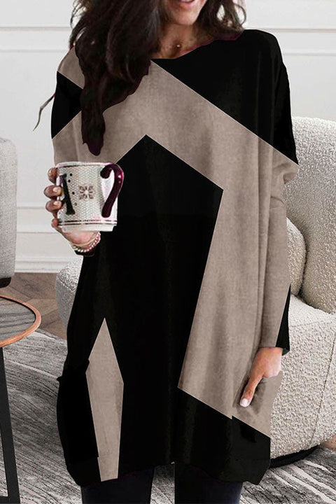 Camilladress Crewneck Long Sleeve Color Block Dress with Pockets