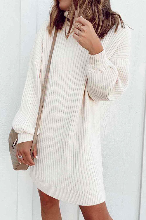 Camilladress Stylish Turtleneck Lantern Sleeve Sweater Dress