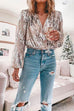 Camilladress Stylish V Neck Long Sleeve Sequin Splice Top