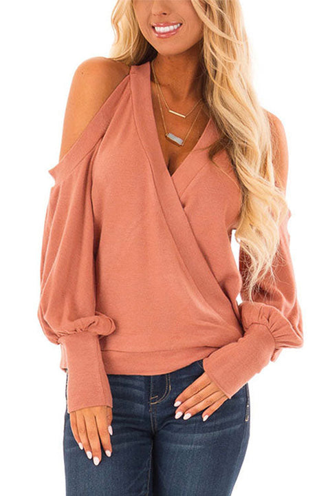 Camilladress Wrap V Neck Cold Shoulder Lantern Sleeve Top