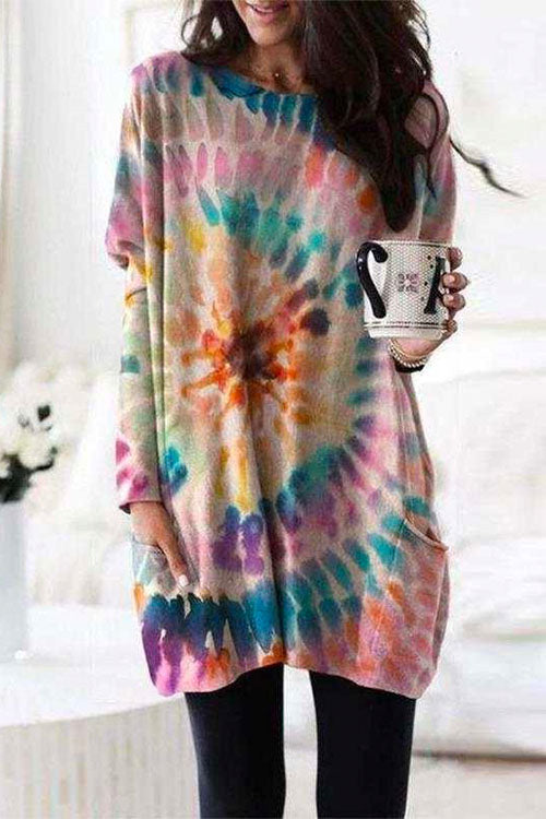 Camilladress Crewneck Batwing Sleeve Printed Sweatshirt Dress