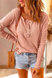 Camilladress Solid Buttons Long Sleeve Waffle T-shirt