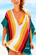 Camilladress Deep V Neck Rainbow Striped Cover Up Dress