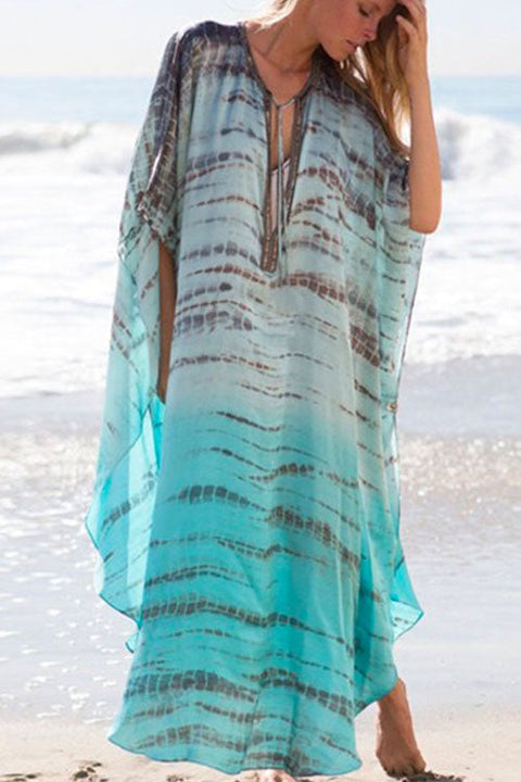 Camilladress Deep V Neck Tie Dye Side Split Beach Dress