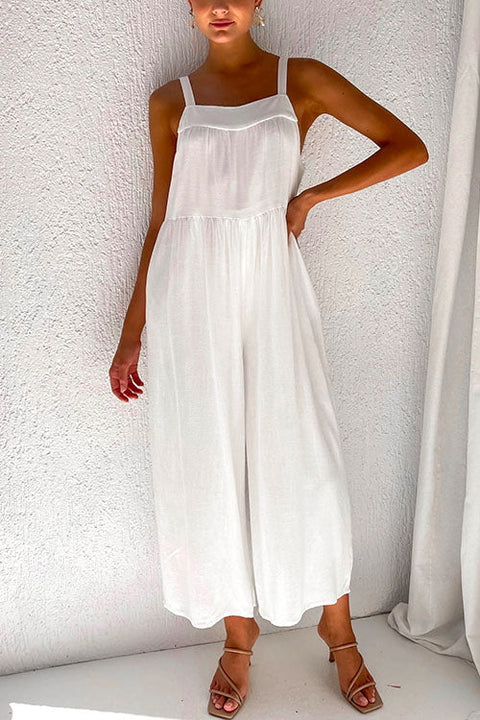 Camilladress Solid Ruched Wide Leg Tank Jumpsuit