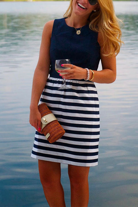 Camilladress Casual Crewneck Sleeveless Stripes Dress