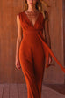 Camilladress V Neck Sleeveless Tie Waist Wide Leg Jumpsuit